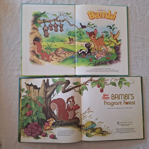 2 Disney Bambi 1984 Fragrant Forest 1975 Scratch Sniff Golden Vintage Book Lot - Picture 2 of 12
